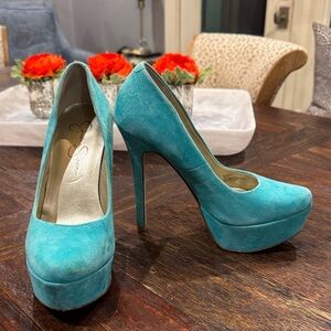 BRIGHT Turquoise Platform Heels